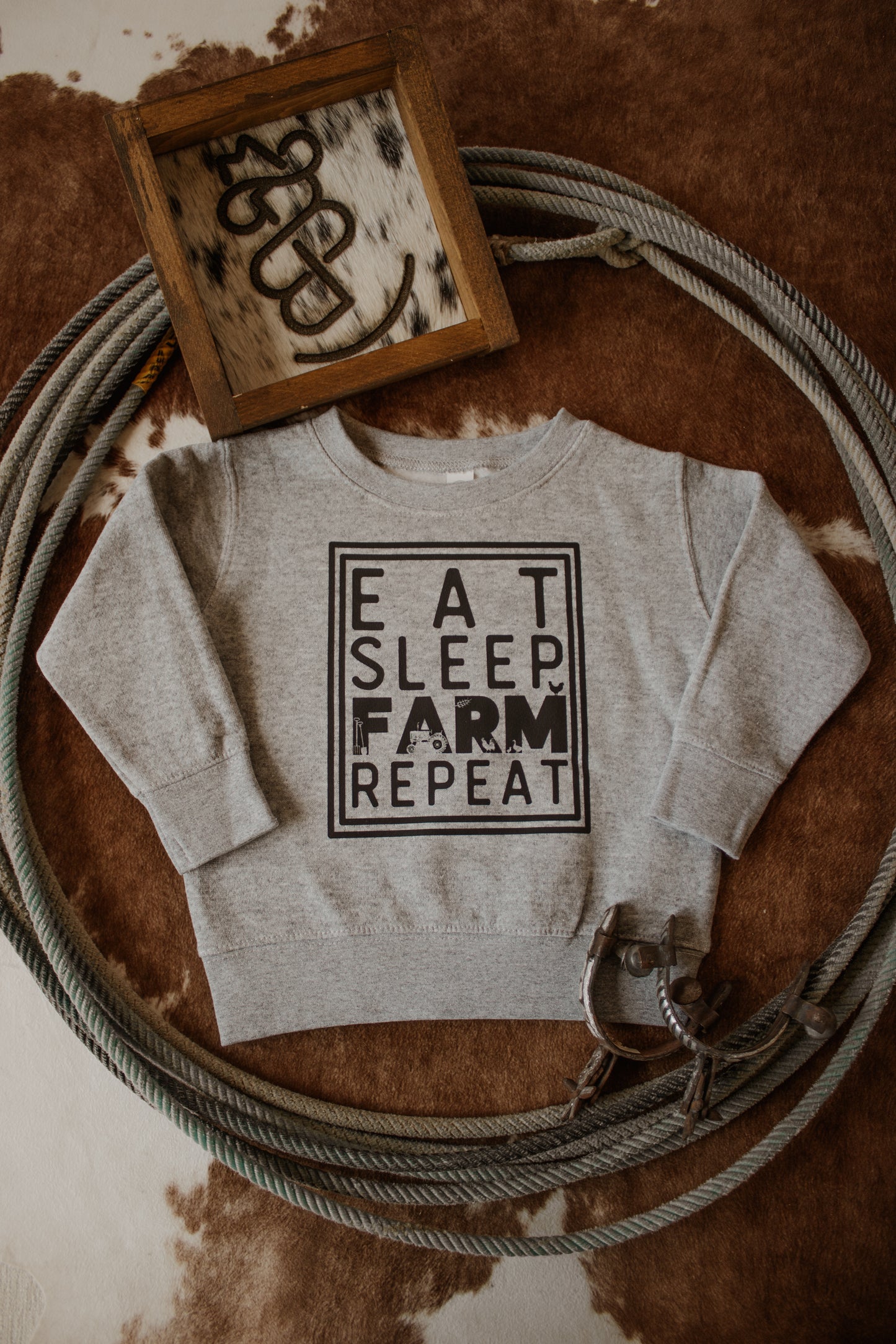 Eat Sleep Farm Repeat Toddler Fleece Crewneck - Grey