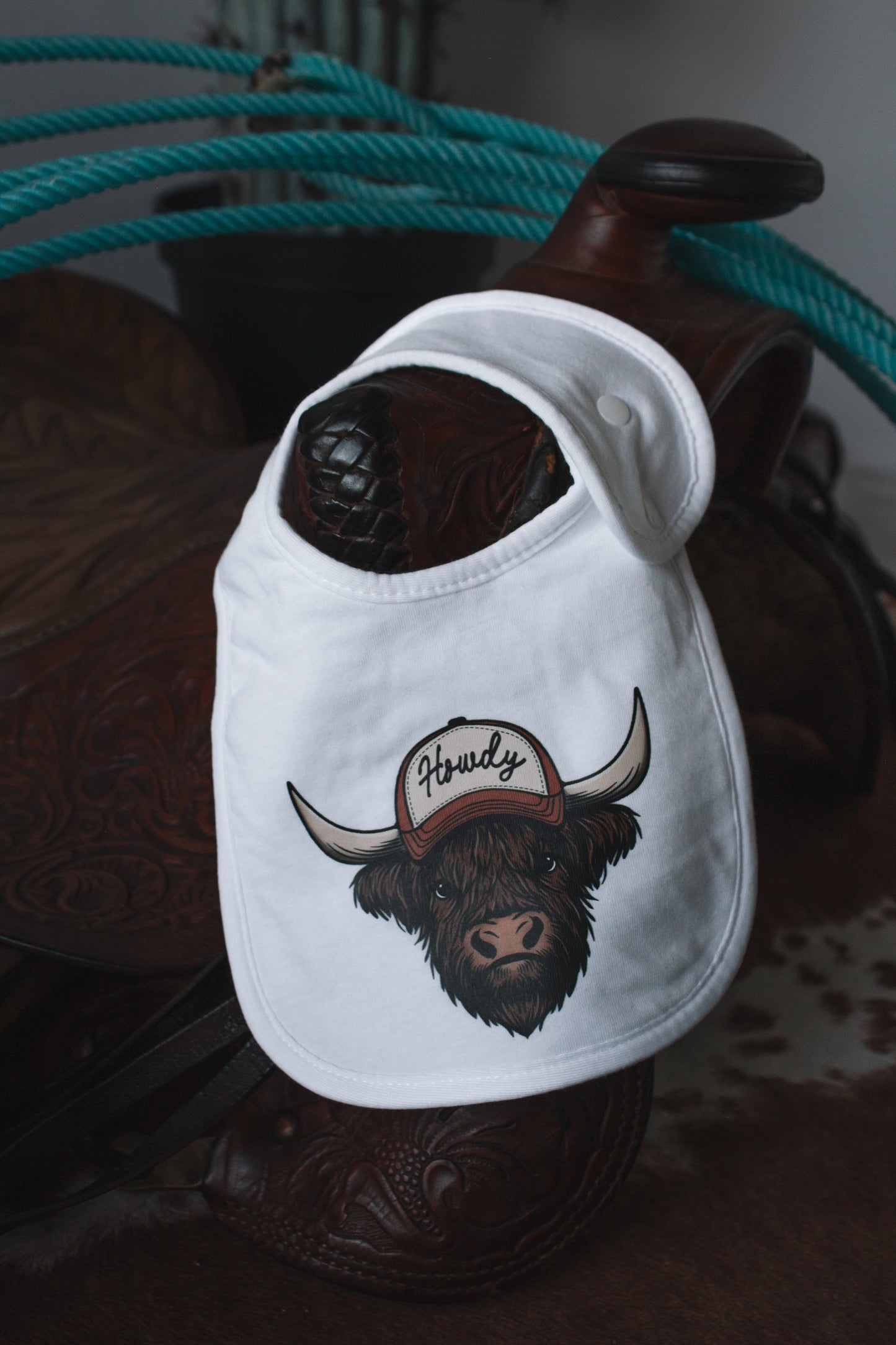 Howdy Highlands - White Drool Bibs