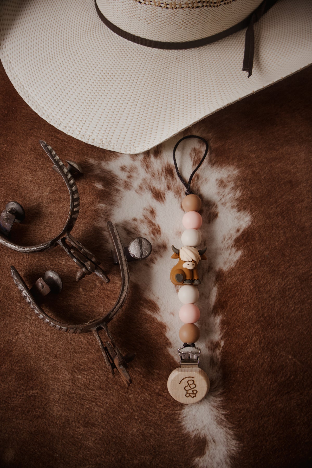 Pink Highland Cow Paci Clip