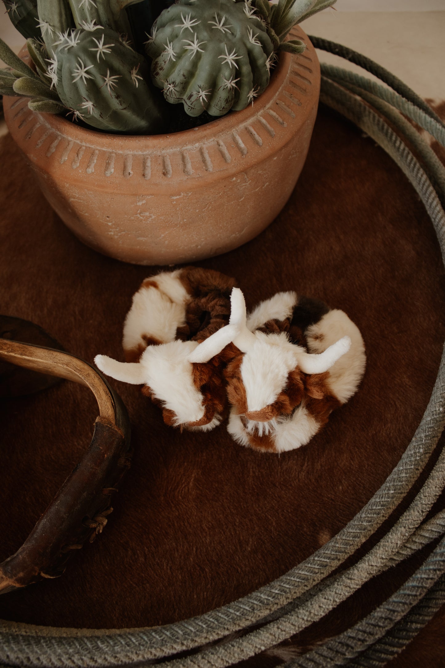 Texas Longhorn Cow Plush Slippers
