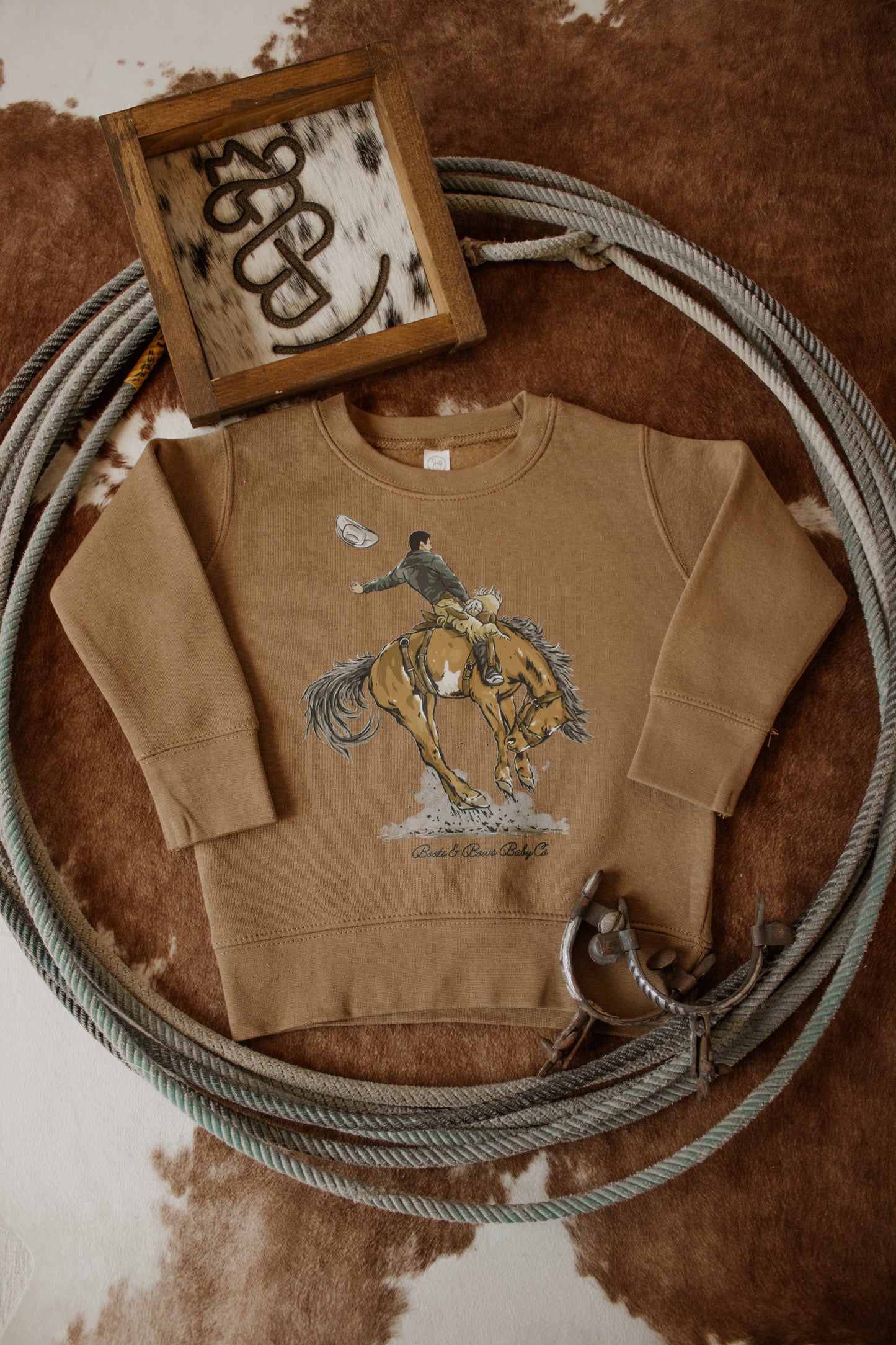 Bronc Rider Toddler Fleece Crewneck - Brown