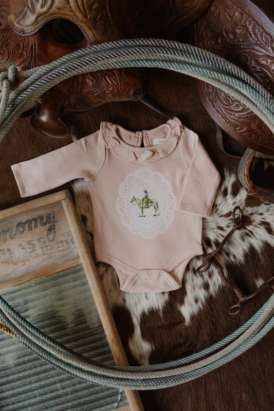 Pink Waffle Knit Ruffle Onesie