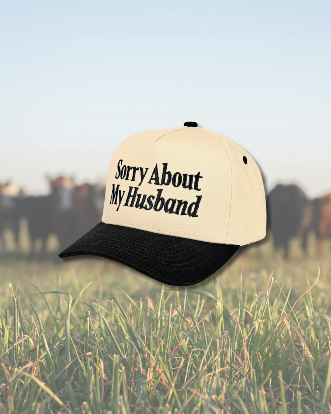 Black Sorry About My Husband Embroidered SnapBack Trucker Hat