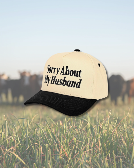 Black Sorry About My Husband Embroidered SnapBack Trucker Hat