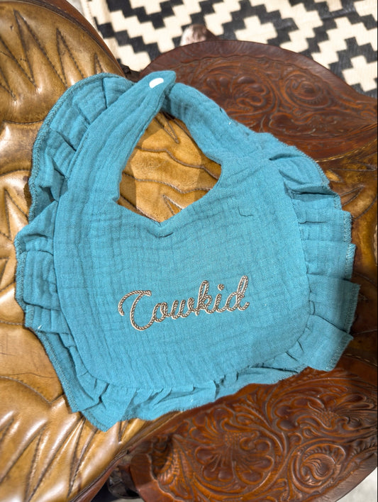 Deep Turquoise Cowkid Muslin Bib