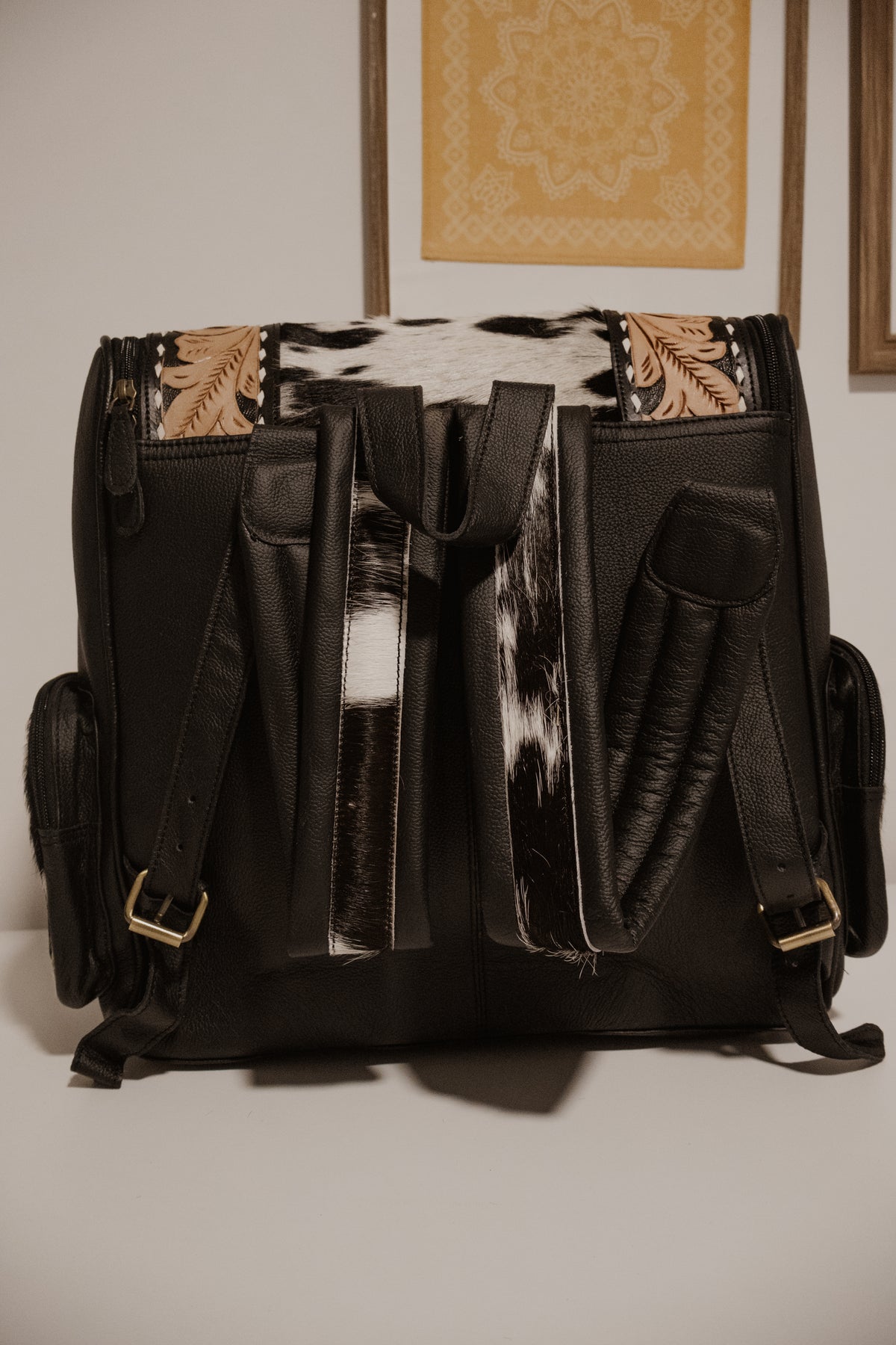 Black Tooled Cowhide Diaper Bag