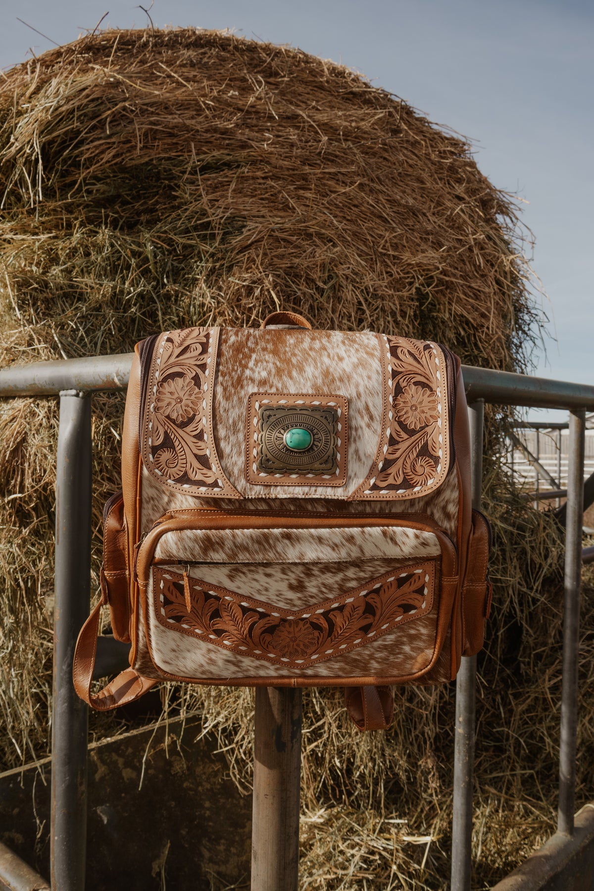 Tan Tooled Cowhide Diaper Bag