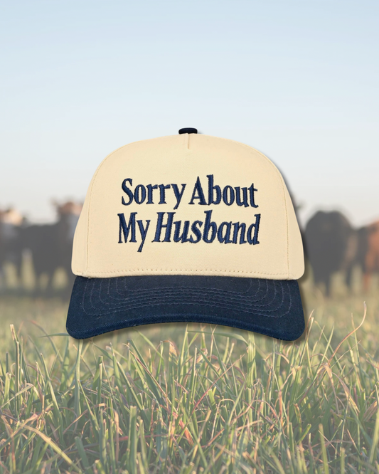 Navy Sorry About My Husband Embroidered SnapBack Trucker Hat