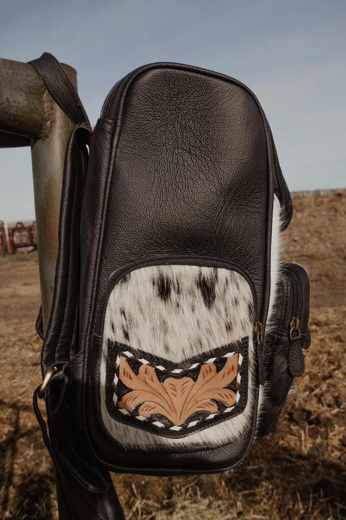 Black Tooled Cowhide Diaper Bag