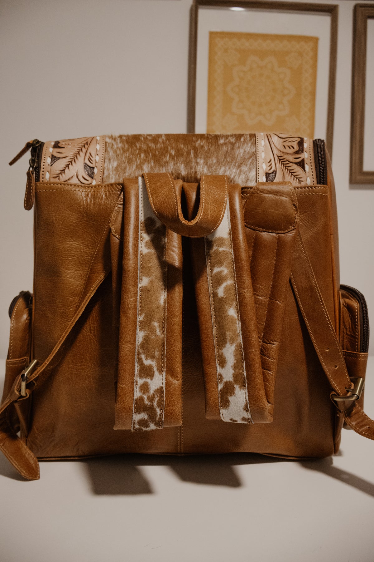 Tan Tooled Cowhide Diaper Bag