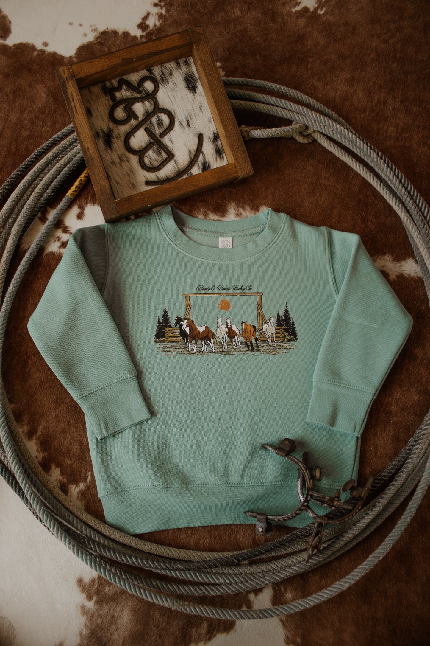 Wild Horses Toddler Fleece Crewneck - Aqua