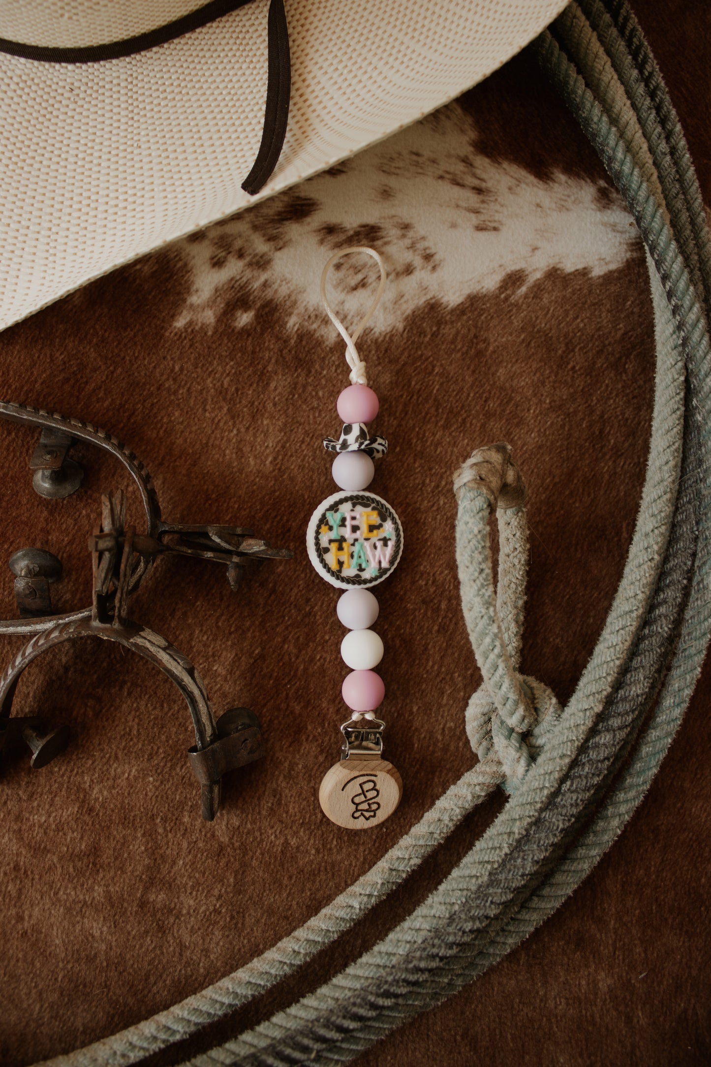 Purple & Pink Yeehaw Beaded Paci Clip