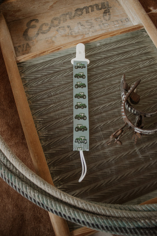 Green Tractor Paci Clip