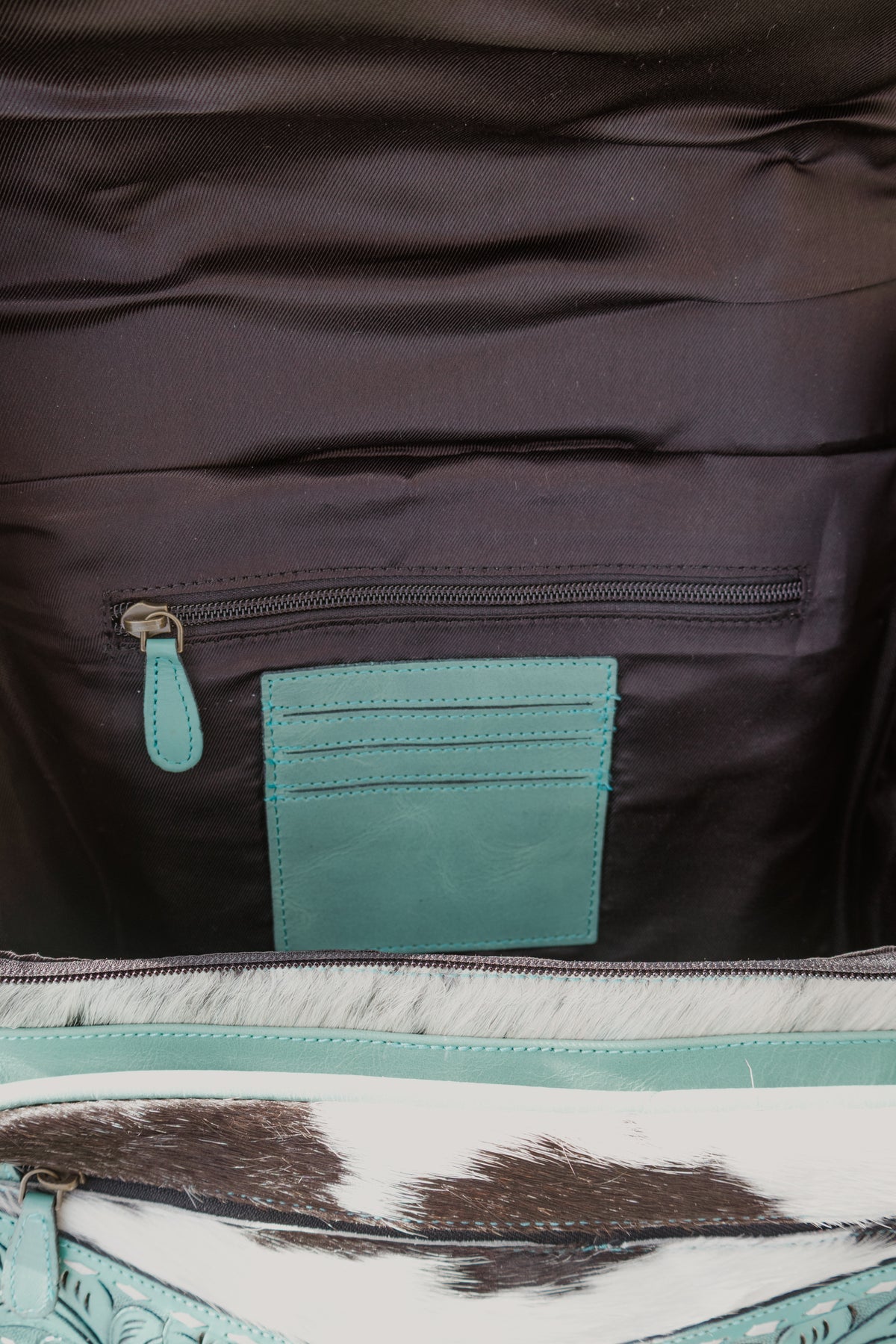 Turquoise Tooled Cowhide Diaper Bag