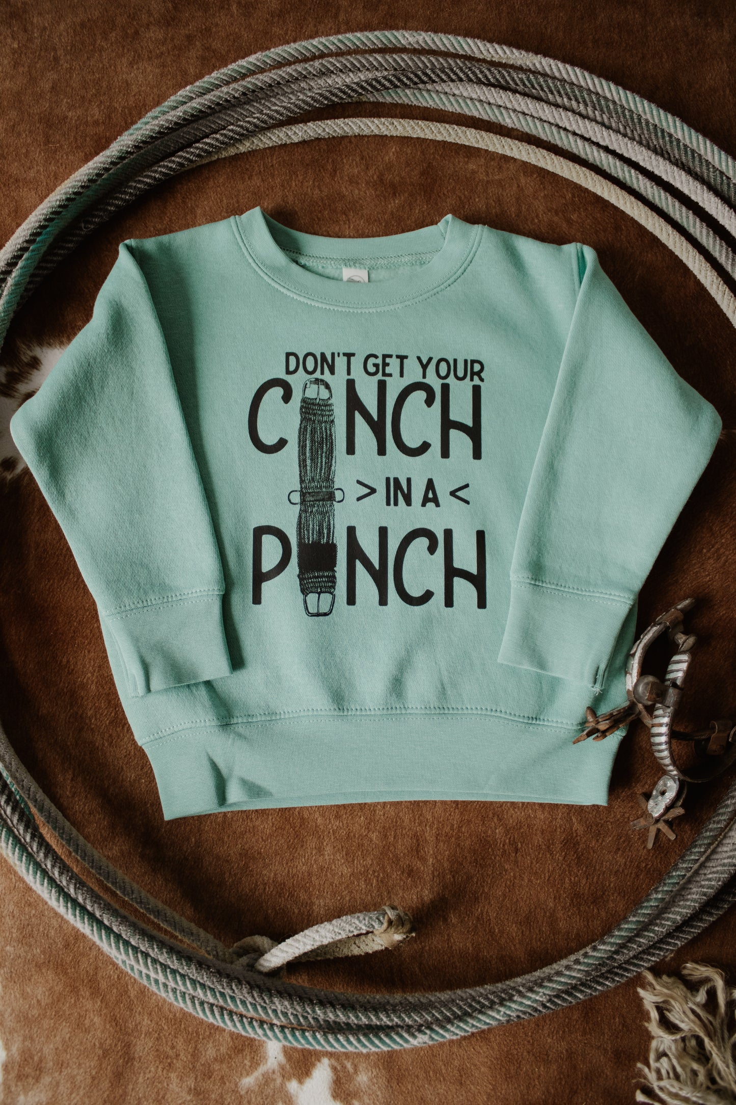 Cinch In A Pinch Toddler Crewneck - Aqua