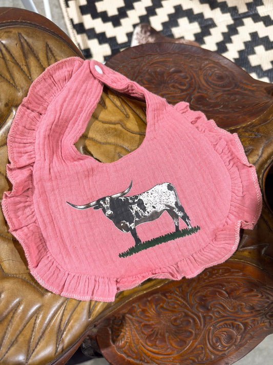 Pink Longhorn Muslin Bib