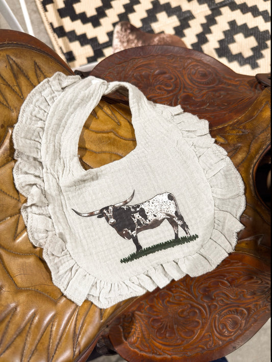 Light Grey Longhorn Muslin Bib