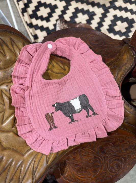 Dusty Pink Cow Muslin Bib
