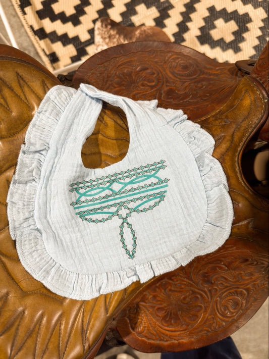 Light Blue Boot Stitch Muslin Bib
