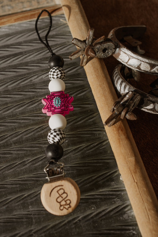 Hot Pink Aztec Beaded Paci Clip