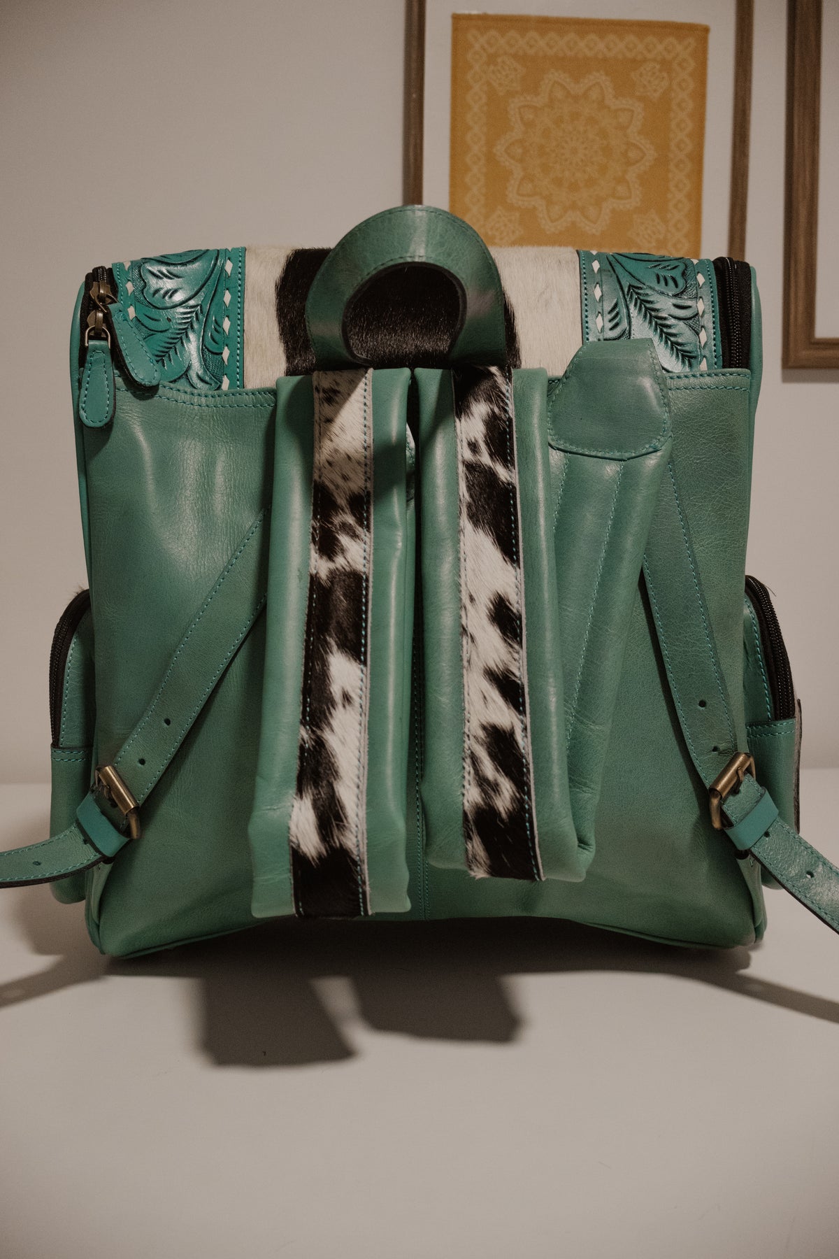 Turquoise Tooled Cowhide Diaper Bag