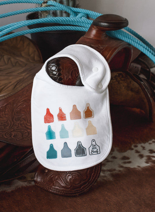 Rainbow Cow Tags - White Drool Bib