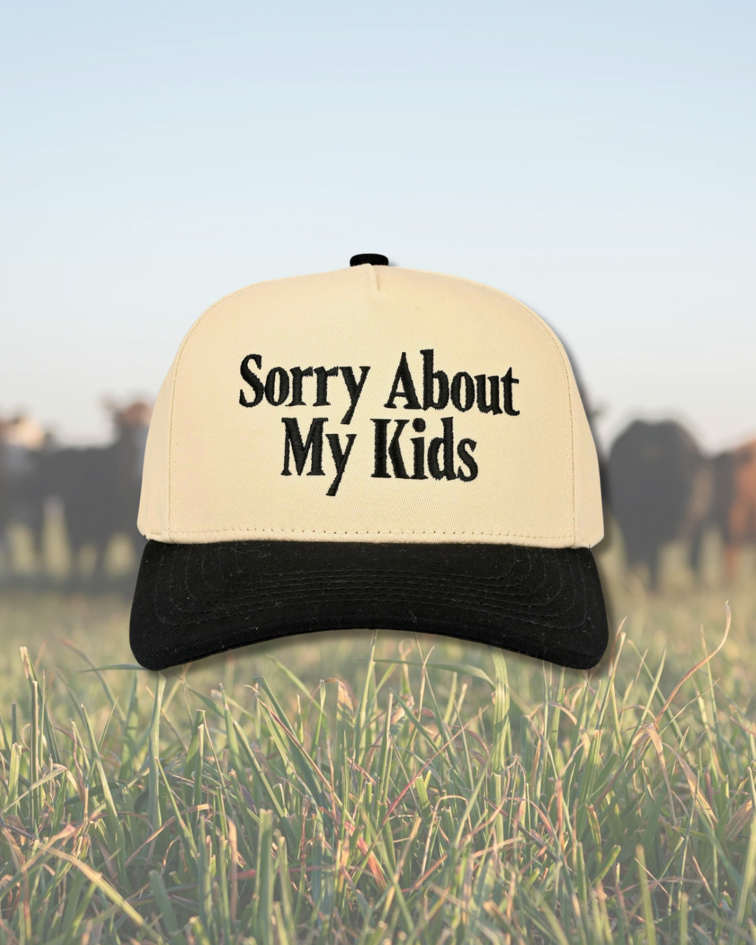 Black Sorry About My Kids Embroidered SnapBack Trucker Hat