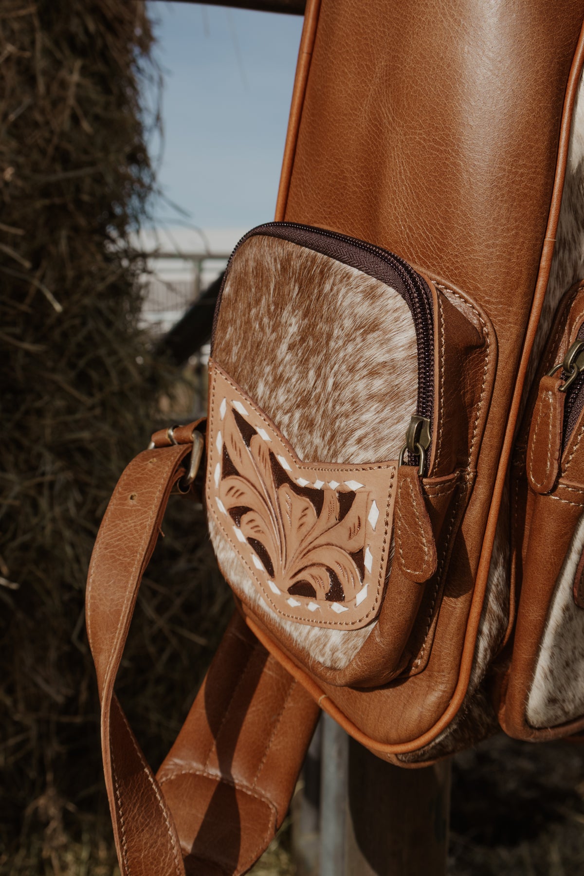 Tan Tooled Cowhide Diaper Bag