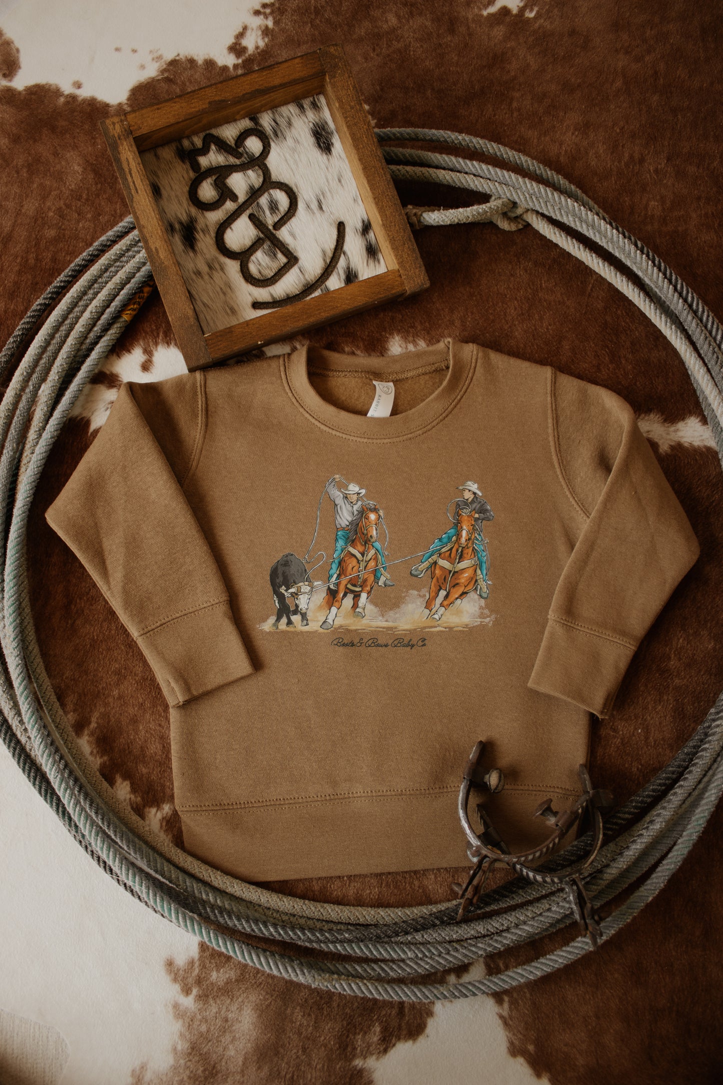 Team Roping Toddler Fleece Crewneck - Brown