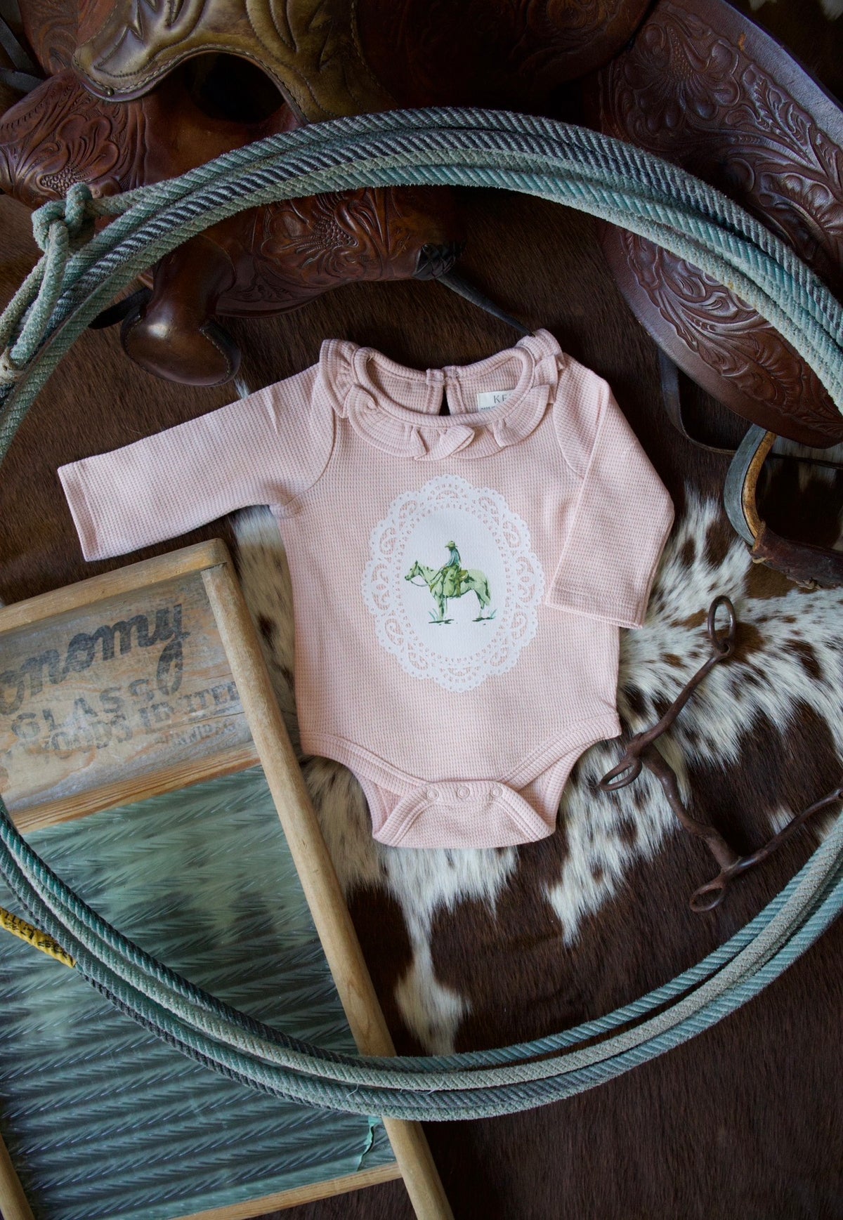 Pink Waffle Knit Ruffle Onesie