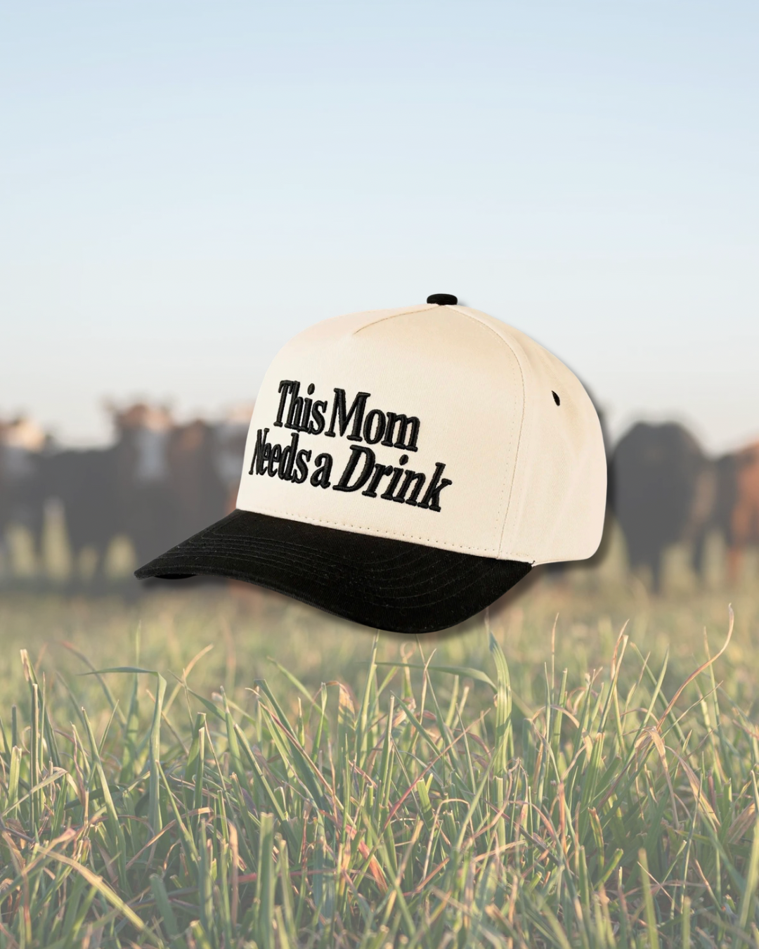 Black This Mom Needs A Drink Embroidered SnapBack Trucker Hat