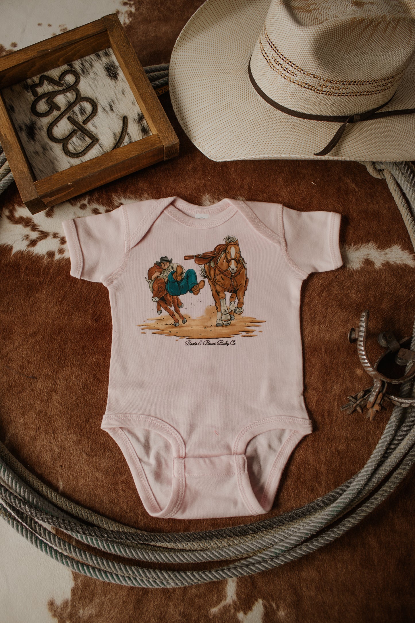 Steer Wrestler Onesie - Light Pink