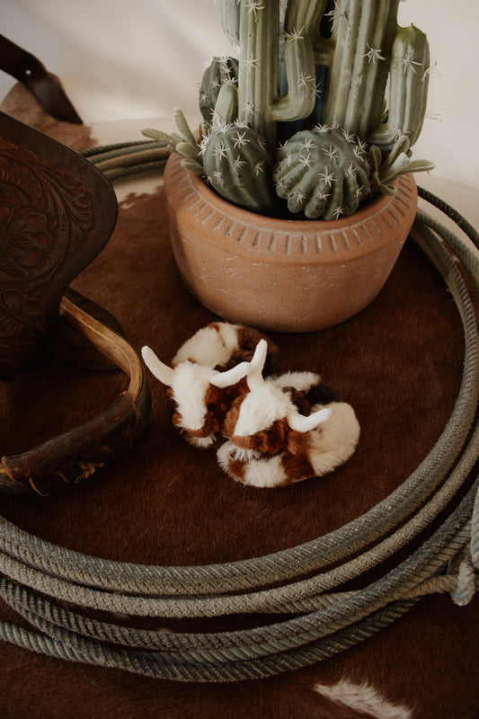 Texas Longhorn Cow Plush Slippers