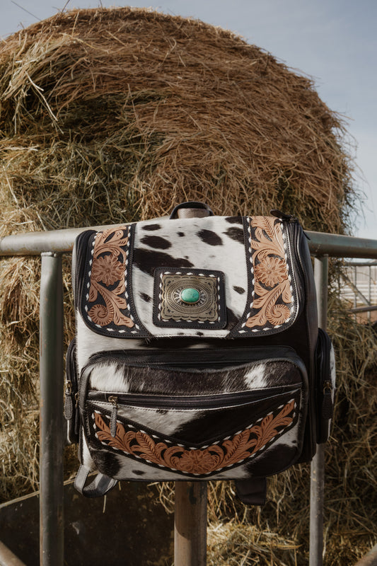 Black Tooled Cowhide Diaper Bag